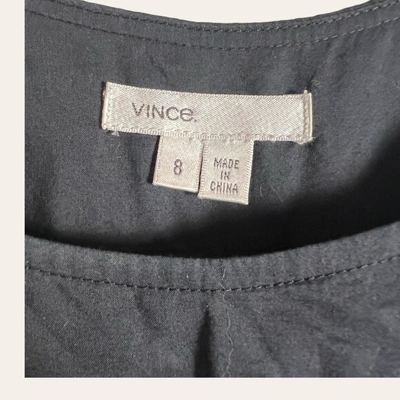 Vince Black Poplin Sleeveless Scoop Neck Smocked Waist Midi Dress Size 8 - Picture 2 of 9